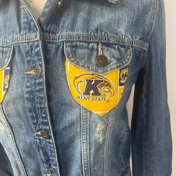 Mudd Kent State Custom Made Denim Jean Jacket Womens Medium Distressed - Picture 6 of 16